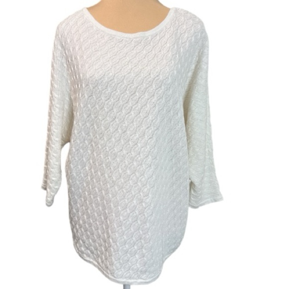 Talbots Women’s Off-White Cable Knit Textured Tunic Sweater Top Size Large L EUC